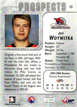 2004-05 In The Game Heroes and Prospects - Fall Expo Silver #10 Jeff Woywitka Back