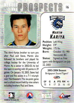 2004-05 In The Game Heroes and Prospects - Fall Expo Silver #16 Martin Kariya Back