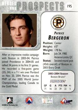 2004-05 In The Game Heroes and Prospects - Fall Expo Silver #195 Patrice Bergeron Back