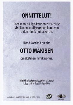 2021-22 Cardset Finland - Signature #NNO Otto Mäkinen Back