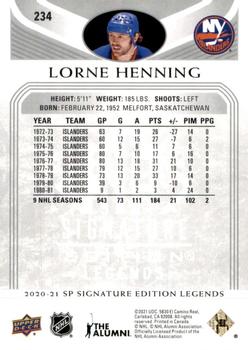 2020-21 SP Signature Edition Legends #234 Lorne Henning Back
