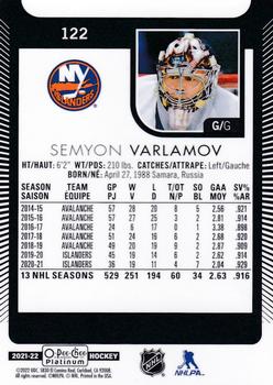 2021-22 O-Pee-Chee Platinum #122 Semyon Varlamov Back