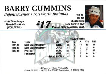 1998-99 Roox Fort Worth Brahmas (WPHL) #901022T Barry Cummins Back