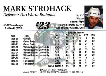 1998-99 Roox Fort Worth Brahmas (WPHL) #901025T Mark Strohack Back