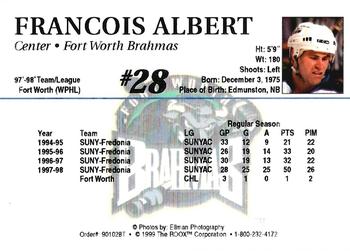 1998-99 Roox Fort Worth Brahmas (WPHL) #901028T Francois Albert Back