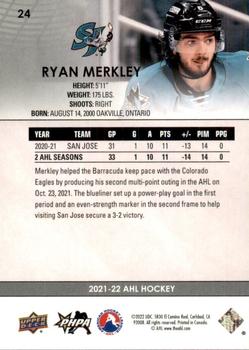 2021-22 Upper Deck AHL #24 Ryan Merkley Back