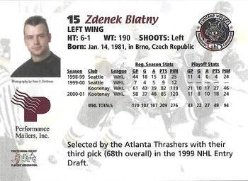 2001-02 Chicago Wolves (AHL) - Performance Mailers, Inc #2 Zdenek Blatny Back