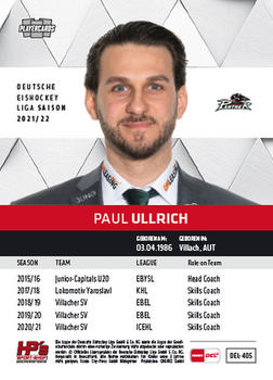 2021-22 Playercards (DEL) #DEL-405 Paul Ullrich Back