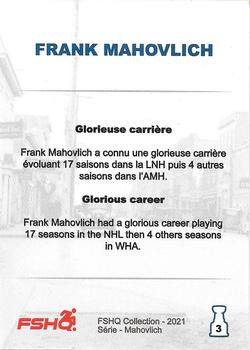 2021 FSHQ Collection Mahovlich #3 Glorieuse carrière / Glorious career Back