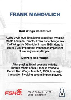 2021 FSHQ Collection Mahovlich #5 Red Wings de Détroit / Detroit Red Wings Back