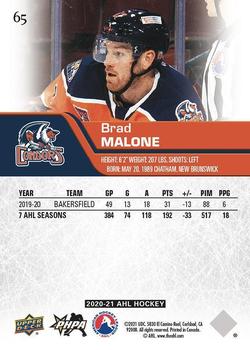2020-21 Upper Deck AHL - Blue #65 Brad Malone Back