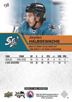 2020-21 Upper Deck AHL - Blue #138 Jayden Halbgewachs Back