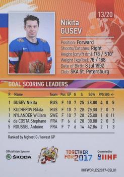 2017 BY Cards IIHF World Championship: Goal Scoring Leaders #GSL01 Nikita Gusev Back