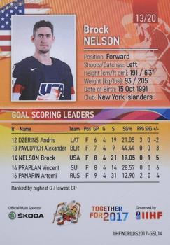 2017 BY Cards IIHF World Championship: Goal Scoring Leaders #GSL14 Brock Nelson Back