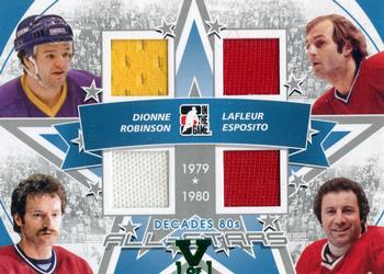 2015-16 In The Game Final Vault - 2010-11 In The Game Decades 1980s - All-Stars Jerseys Silver  (Green Vault Stamp) #AS-01 Marcel Dionne / Guy Lafleur / Larry Robinson / Tony Esposito Front