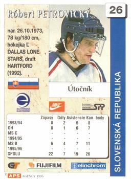 1995-96 APS Slovensky Hokejovy Klub (Slovakian) #26 Robert Petrovicky Back