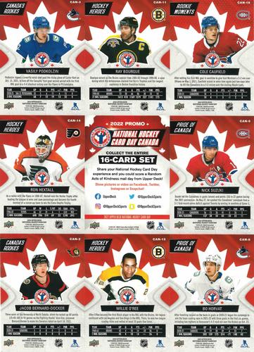 2022 Upper Deck National Hockey Card Day Canada - Sheets #CAN-2/-3/-8/-9/-11/-14/-15/-16/NNO Cole Caufield / Ray Bourque / Vasily Podkolzin / Nick Suzuki / Checklist / Ron Hextall / Bo Horvat / Willie O'Ree / Jacob Bernard-Docker Back