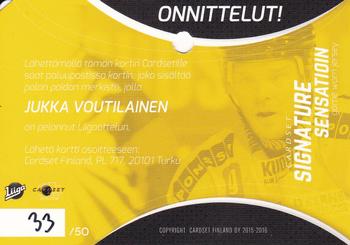 2015-16 Cardset Finland - Signature Sensations GWJ Series 2 Redemption #SSGWJ4 Jukka Voutilainen Back