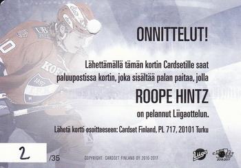 2016-17 Cardset Finland - Signature Champions Redemption #SC1 Roope Hintz Back