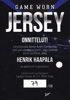 2017-18 Cardset Finland - Game Worn Jersey Redemptions (Series One) #NNO Henrik Haapala Back