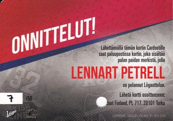 2017-18 Cardset Finland - Signature Sensation Game Worn Jersey Redemptions (Series Two) #NNO Lennart Petrell Back