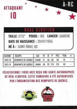 2021-22 Quebec Remparts (QMJHL) 25th Anniversary - Signatures Red (Rouge) #A-RC Real Cloutier Back