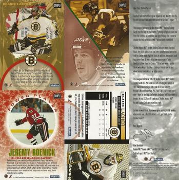 1995-96 SkyBox Impact - Samples Panels #NNO Theo Fleury / Blaine Lacher / Jeremy Roenick Back
