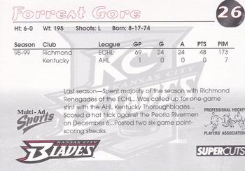 1999-00 Multi-Ad Kansas City Blades (IHL) #7 Forrest Gore Back