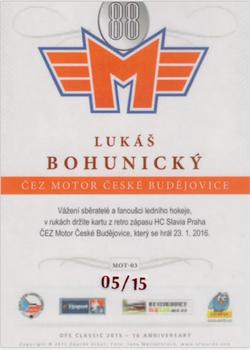 2015-16 OFS Classic Série II - ČEZ Motor České Budějovice Signature #MOT-03 Lukas Bohunicky Back