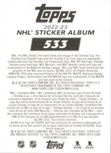 2022-23 Topps NHL Sticker Collection #533 Blake Wheeler Back