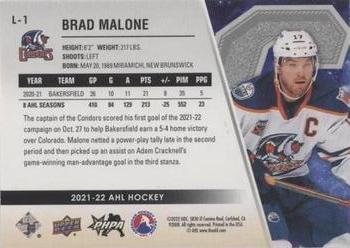 2021-22 Upper Deck AHL - Captains Gold #L-1 Brad Malone Back