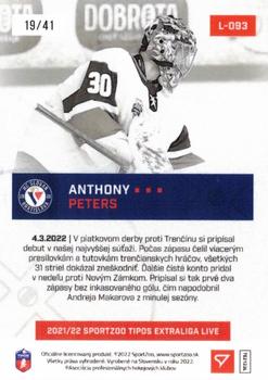 2021-22 SportZoo Live Tipos Extraliga #L-093 Anthony Peters Back