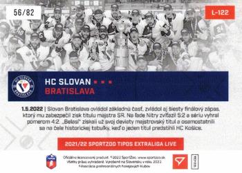 2021-22 SportZoo Live Tipos Extraliga #L-122 Slovan Bratislava Back
