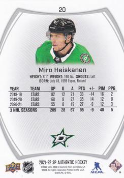 2021-22 SP Authentic #20 Miro Heiskanen Back