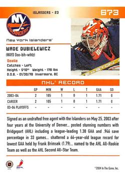 2003-04 Be A Player Update - 2003-04 In The Game Action Update #673 Wade Dubielewicz Back