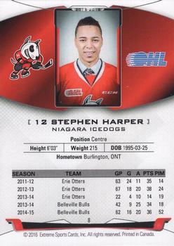 2015-16 Extreme Niagara IceDogs (OHL) Autographs #8 Stephen Harper Back