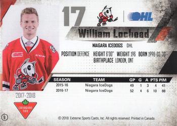 2017-18 Extreme Niagara IceDogs (OHL) Autographs #9 William Lochead Back