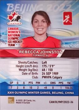 2022 BY Cards Beijing Olympics (Unlicensed) #CAN/OLYMP/2022-36 Rebecca Johnston Back