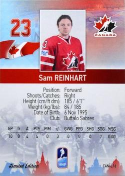 2016 BY Cards IIHF World Championship (Unlicensed) - Gold Medal Winner #CAN-L16 Sam Reinhart Back