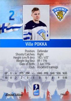 2016 BY Cards IIHF World Championship (Unlicensed) - Silver Medal Winner #FIN-L03 Ville Pokka Back