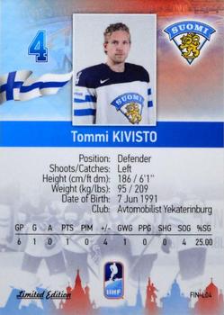 2016 BY Cards IIHF World Championship (Unlicensed) - Silver Medal Winner #FIN-L04 Tommi Kivisto Back