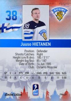 2016 BY Cards IIHF World Championship (Unlicensed) - Silver Medal Winner #FIN-L09 Juuso Hietanen Back