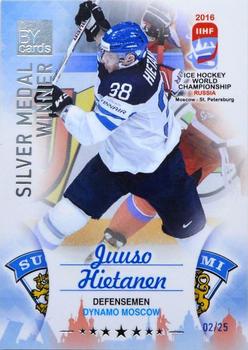 2016 BY Cards IIHF World Championship (Unlicensed) - Silver Medal Winner #FIN-L09 Juuso Hietanen Front