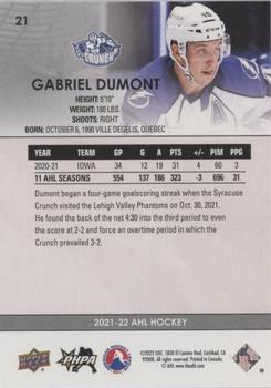 2021-22 Upper Deck AHL - Blue #21 Gabriel Dumont Back