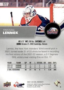2021-22 Upper Deck CHL - Exclusives #322 Tristan Lennox Back