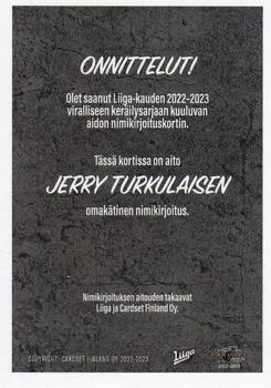 2022-23 Cardset Finland - Signature Limited Edition #NNO Jerry Turkulainen Back