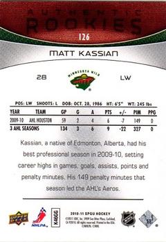 2010-11 SP Game Used #126 Matt Kassian  Back