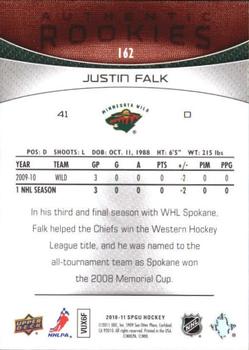 2010-11 SP Game Used #162 Justin Falk  Back