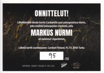 2022-23 Cardset Finland - Patch Series 1 Exchange #PATCH5 Markus Nurmi Back