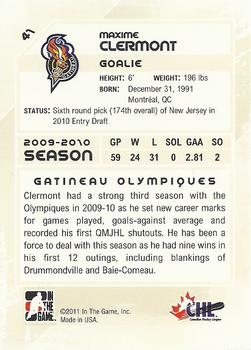 2010-11 In The Game Heroes and Prospects #41 Maxime Clermont Back